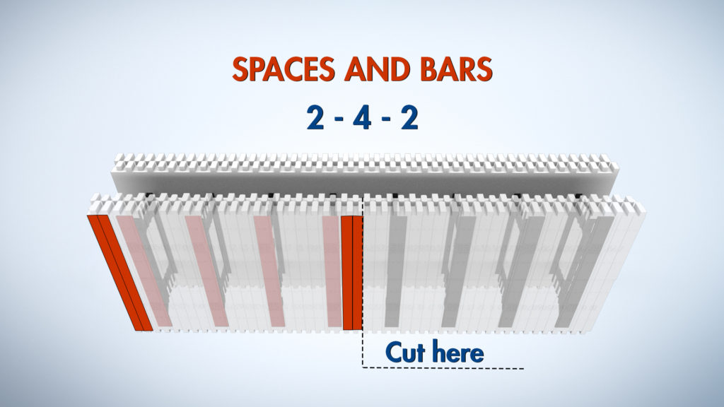 An example of a 2-4-2 cut. 2 bars of foam, 4 webs, another 2 bars of foam