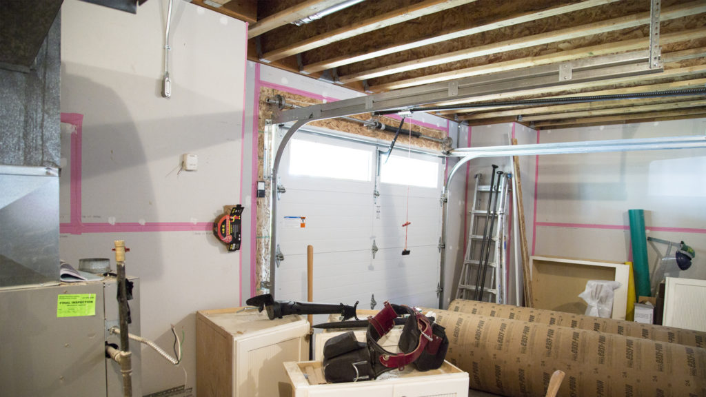Interior ICF garage with wallboard installed