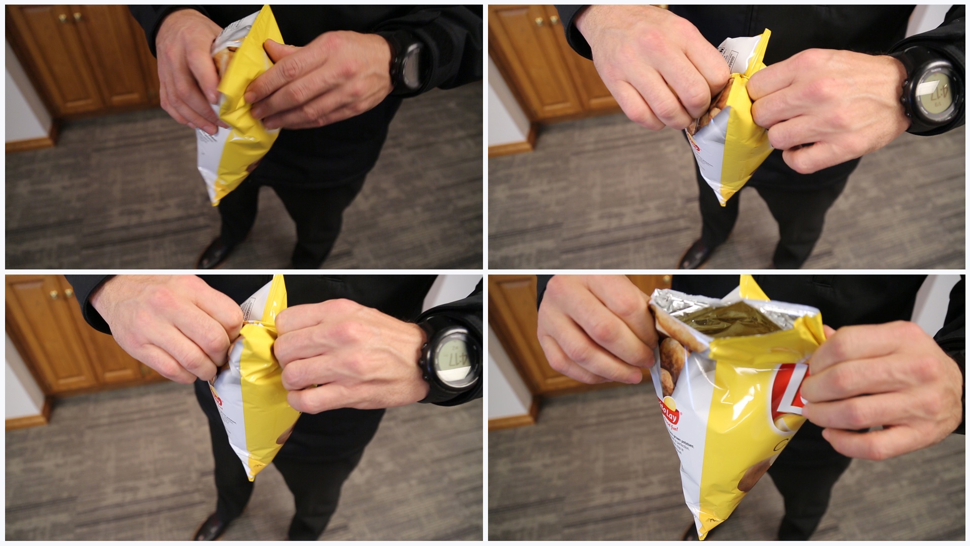 Opening a chip bag is an example of shear force