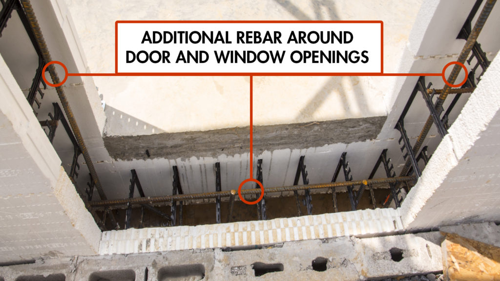 Additional rebar around window and door openings.