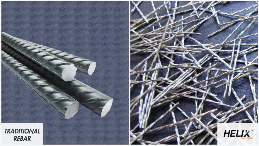 Left: Traditional # 5 Rebar Right: Helix Micro Rebar