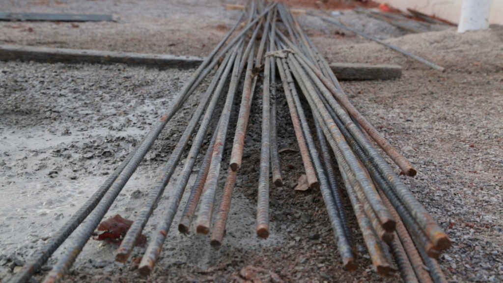 Rebar staged on a jobsite